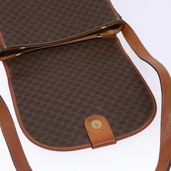 Authentic CELINE Macadam Canvas Shoulder Bag PVC Leather Brown Gold - Picture 7 of 16